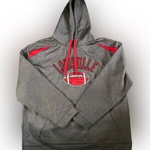 Mens Louisville Cardinals Football Gray and Red Hoodie Sweatshirt